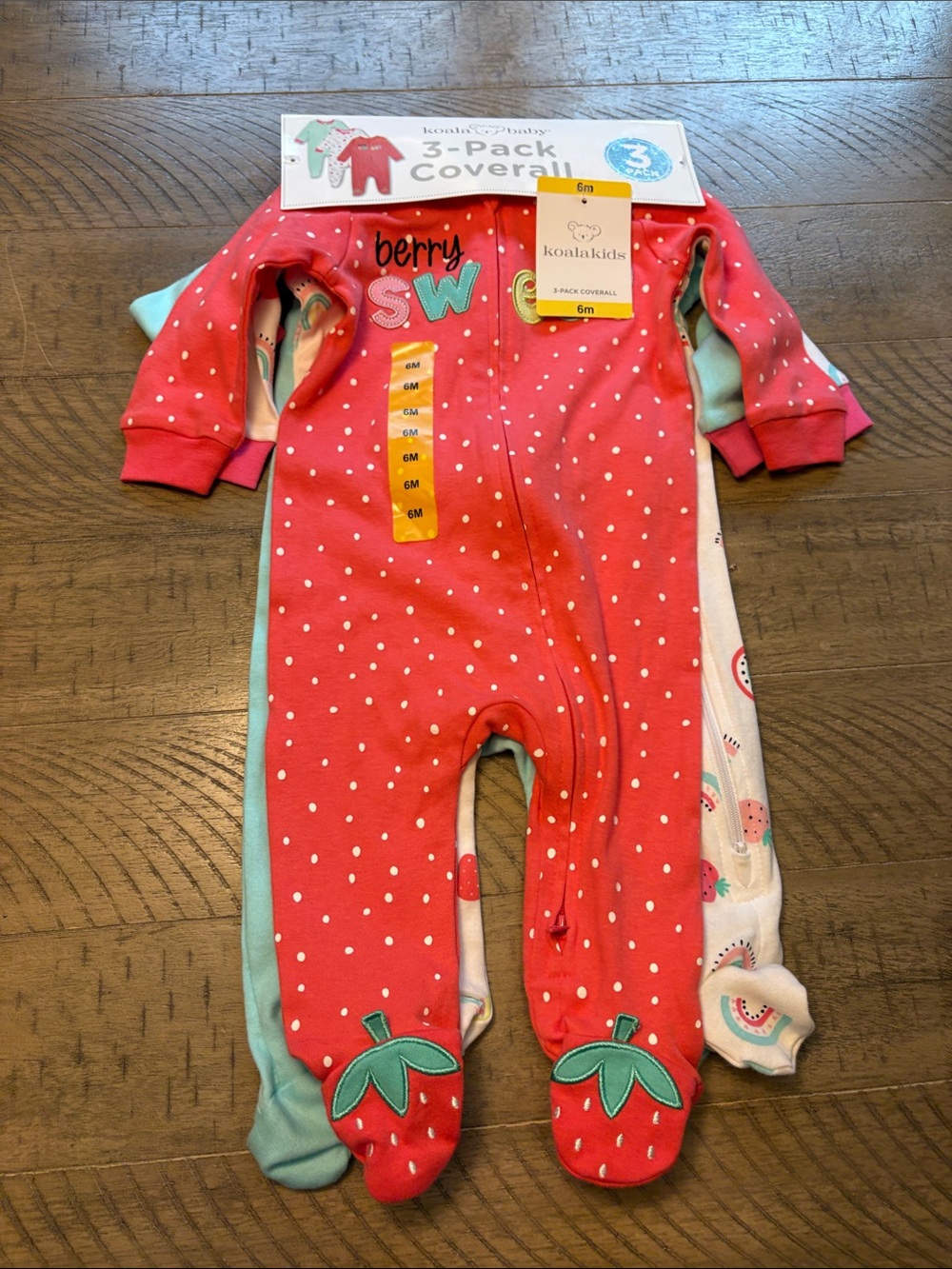 Koala Kids Red Polka Dot Strawberry Footie One-Piece 3 pieces